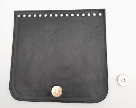 Çanta Aksesuar Siyah Renk Suni Deri 16.5X16 Cm Çanta Kapağı Light Gold Metalli