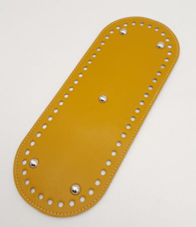 Çanta Aksesuar Suni Deri Hardal Renk 30X12 cm Oval Çanta Tabanı (Gümüş Aparatlı)