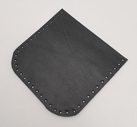 Çanta Aksesuar Siyah Gerçek Deri 12x12 cm Oval Kenar Cep
