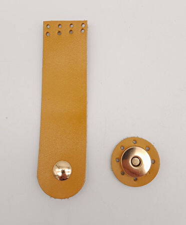 Çanta Aksesuar 11x3 cm Hardal Gerçek Deri Düz Çanta Kapağı Light Gold Metalli