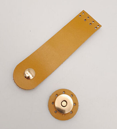 Çanta Aksesuar 11x3 cm Hardal Gerçek Deri Düz Çanta Kapağı Light Gold Metalli