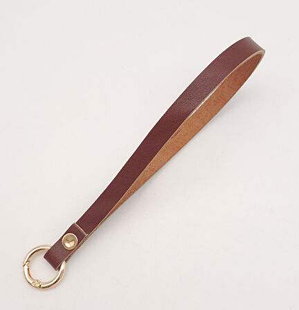 Çanta Aksesuar Gerçek Deri Kızıl Kahve Halkalı Elcik Light Gold Metalli