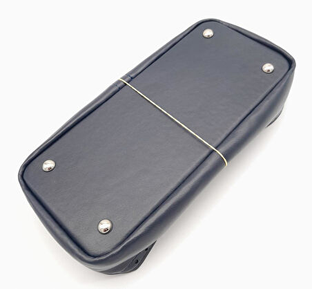 Çanta Aksesuar Lacivert Suni Deri 28x13 cm Yüksek Çanta Tabanı Gümüş Metalli