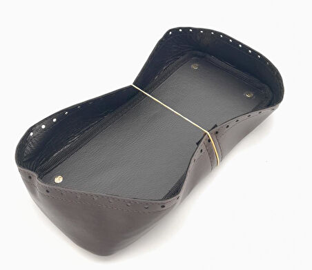 Çanta Aksesuar Koyu Kahverengi Suni Deri 28x13 cm Yüksek Çanta Tabanı Light Gold Metalli