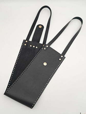 Çanta Aksesuar Suni Deri Kova Model Siyah Renk Çanta Deri Seti Light Gold Metal