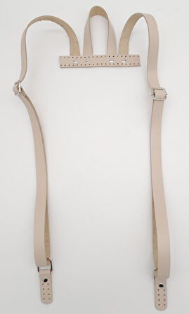 Çanta Aksesuar Bej Gerçek Deri Sırt Çanta Sapı Gümüş Metalli