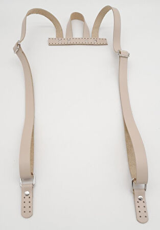 Çanta Aksesuar Bej Gerçek Deri Sırt Çanta Sapı Gümüş Metalli