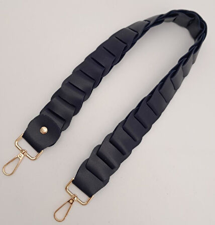 Çanta Aksesuar 62 cm Yassı Örgü Model Suni Deri Lacivert Çanta Sapı Light Gold Metalli