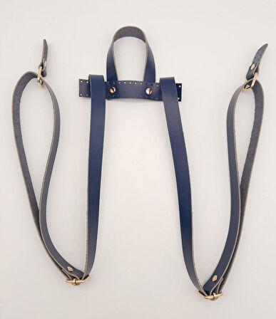 Çanta Aksesuar Gerçek Deri Lacivert Renk Sırt Çanta Sapı Light Gold Metalli