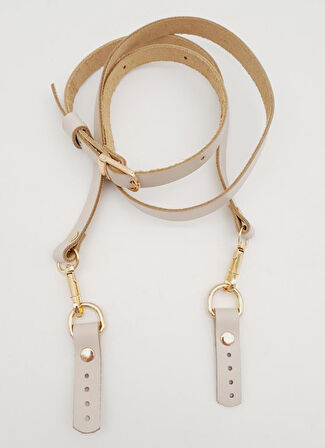 Çanta Aksesuar 130X1.5 cm Bej Gerçek Deri Light Gold Tokalı Çanta Sapı