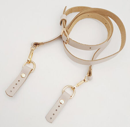 Çanta Aksesuar 130X1.5 cm Bej Gerçek Deri Light Gold Tokalı Çanta Sapı