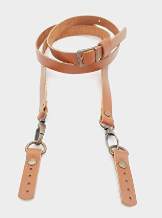 Çanta Aksesuar 130x1.5 cm Taba Gerçek Deri Antik Tokalı Çanta Sapı