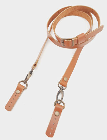 Çanta Aksesuar 130x1.5 cm Taba Gerçek Deri Antik Tokalı Çanta Sapı