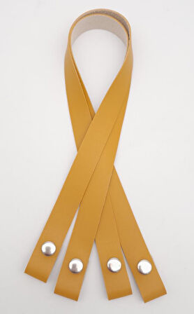 Çanta Aksesuar Tek Kat Suni Deri Hardal Çıtçıtlı Çanta Sapı Gümüş Metalli