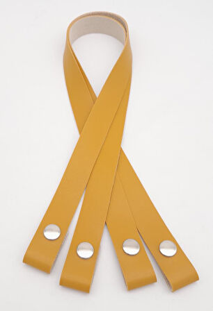 Çanta Aksesuar Tek Kat Suni Deri Hardal Çıtçıtlı Çanta Sapı Gümüş Metalli