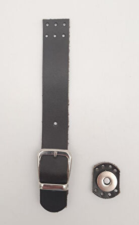 Çanta Aksesuar 18x2.3 cm Koyu Kahverengi Gerçek Deri Tokalı Çanta Kapağı Gümüş Metalli