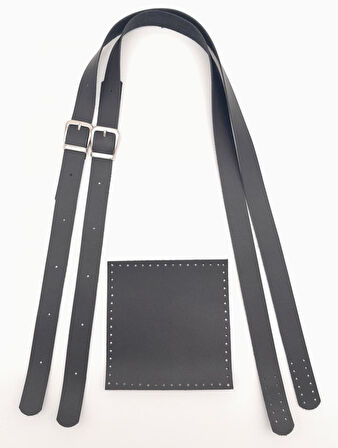 Çanta Aksesuar Suni Deri Cepli Ayarlanabilir Çift Saplı Çanta Seti Siyah Gümüş Metalli