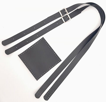 Çanta Aksesuar Suni Deri Cepli Ayarlanabilir Çift Saplı Çanta Seti Siyah Gümüş Metalli