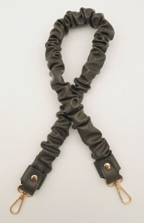 Çanta Aksesuar 70 cm Büzgü Model Suni Deri Haki Renk Çanta Sapı Light Gold Metalli