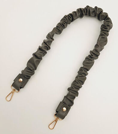 Çanta Aksesuar 70 cm Büzgü Model Suni Deri Haki Renk Çanta Sapı Light Gold Metalli