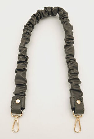 Çanta Aksesuar 70 cm Büzgü Model Suni Deri Haki Renk Çanta Sapı Light Gold Metalli