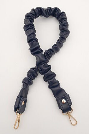 Çanta Aksesuar 70 cm Büzgü Model Suni Deri Lacivert Renk Çanta Sapı Light Gold Metalli