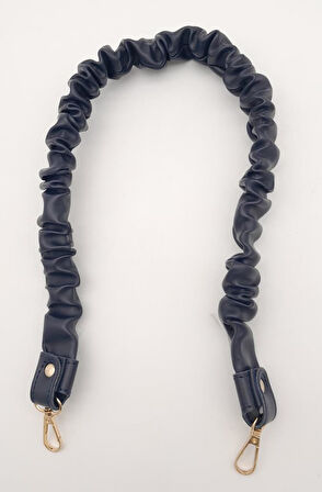 Çanta Aksesuar 70 cm Büzgü Model Suni Deri Lacivert Renk Çanta Sapı Light Gold Metalli