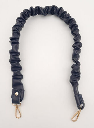 Çanta Aksesuar 70 cm Büzgü Model Suni Deri Lacivert Renk Çanta Sapı Light Gold Metalli