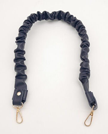 Çanta Aksesuar 70 cm Büzgü Model Suni Deri Lacivert Renk Çanta Sapı Light Gold Metalli