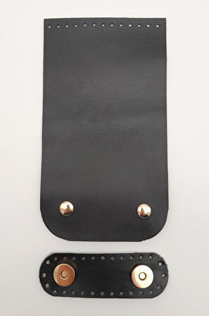 Çanta Aksesuar 11x19 cm Gerçek Deri Çift Mıknatıslı Siyah Renk Çanta Kapağı Light Gold Metalli