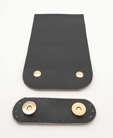 Çanta Aksesuar 11x19 cm Gerçek Deri Çift Mıknatıslı Siyah Renk Çanta Kapağı Light Gold Metalli