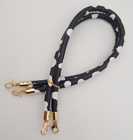 Çanta Aksesuar Çift Kordon Çanta Sapı Siyah Beyaz Leopar Light Gold Metalli