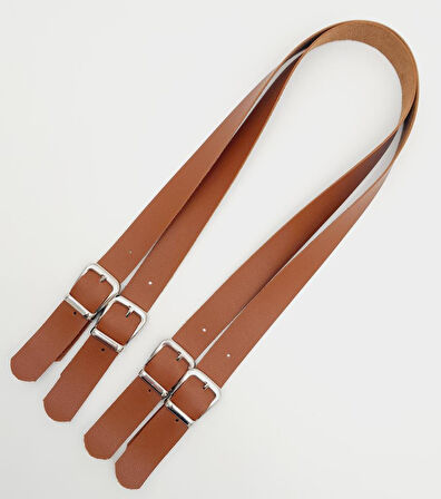 Çanta Aksesuar Tokalı Model Suni Deri Taba Renk Çift Çanta Sapı Gümüş Metal