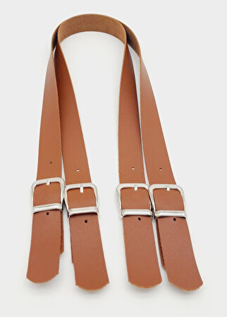 Çanta Aksesuar Tokalı Model Suni Deri Taba Renk Çift Çanta Sapı Gümüş Metal