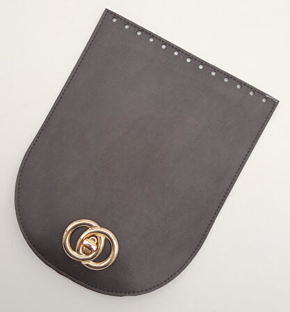 Çanta Aksesuar 17x22 cm Suni Deri Koyu Kahverengi Kapak Light Gold Metalli