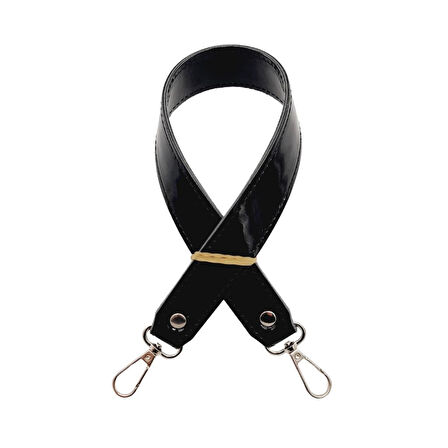 Çanta Aksesuar Rugan Deri 42x2.5 cm Kancalı Tek Çanta Sapı Siyah Renk Gümüş Metalli