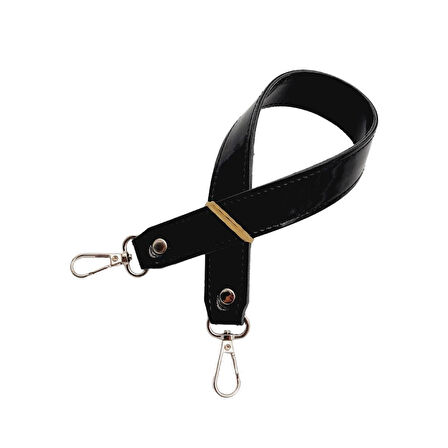 Çanta Aksesuar Rugan Deri 42x2.5 cm Kancalı Tek Çanta Sapı Siyah Renk Gümüş Metalli