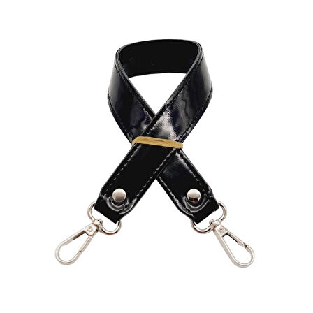 Çanta Aksesuar Rugan Deri 42x2.5 cm Kancalı Tek Çanta Sapı Siyah Renk Gümüş Metalli