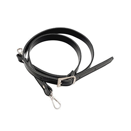 Çanta Aksesuar Rugan Deri 120x2 cm Tokalı Siyah Renk Çanta Sapı Gümüş Metalli