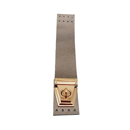 Çanta Aksesuar 18x3.5 cm Suni Deri Parlak Gri Renk Kapak Light Gold Metalli