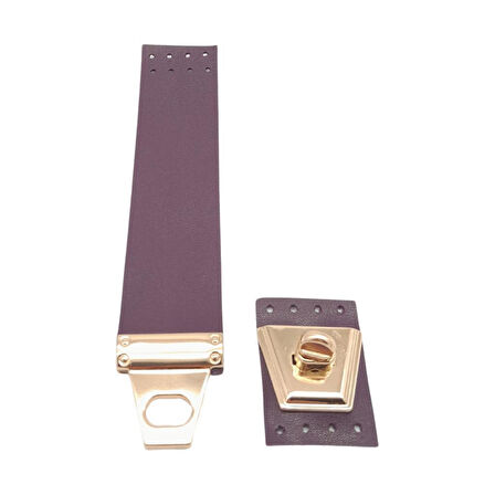 Çanta Aksesuar 18x3.5 cm Suni Deri Mor Renk Kapak Light Gold Metalli