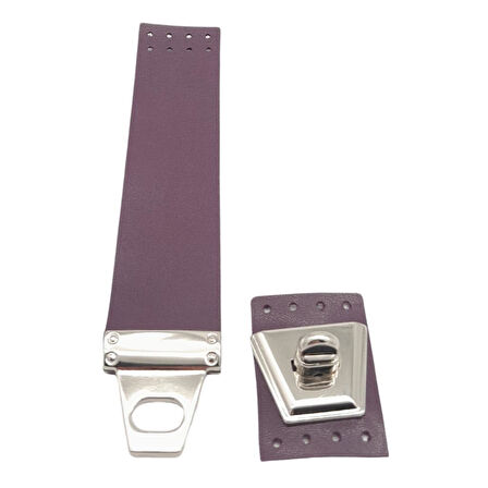 Çanta Aksesuar 18x3.5 cm Suni Deri Mor Renk Kapak Gümüş Metalli