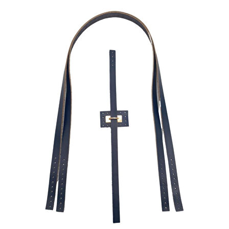 Çanta Aksesuar Gerçek Deri Köprü Kilitli Çanta Seti Lacivert Renk Light Gold Metalli