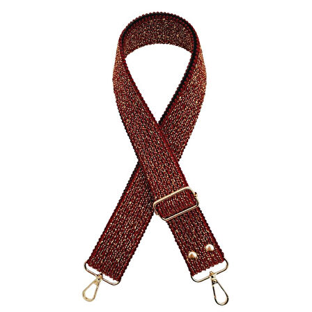 Nusrat Bilişim Çanta Aksesuar 120x4 cm Simli Örme Kolon Çanta Sapı Bordo Renk Light Gold Metalli