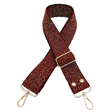 Nusrat Bilişim Çanta Aksesuar 120x4 cm Simli Örme Kolon Çanta Sapı Bordo Renk Light Gold Metalli