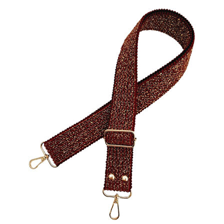 Nusrat Bilişim Çanta Aksesuar 120x4 cm Simli Örme Kolon Çanta Sapı Bordo Renk Light Gold Metalli