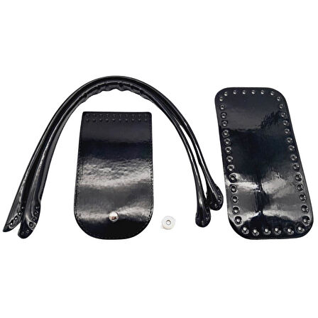 Çanta Aksesuar Pelikan Çanta Saplı Parlak Rugan Deri Çanta Seti Siyah Renk