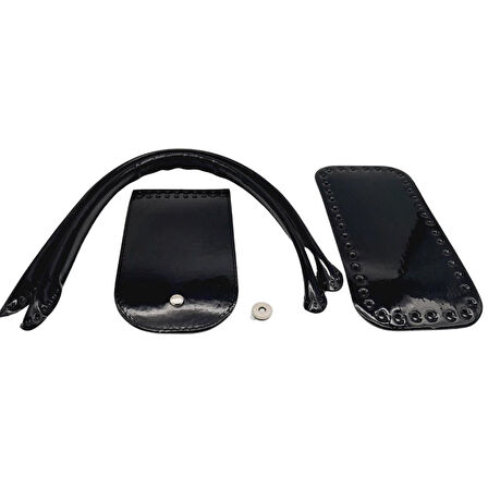 Çanta Aksesuar Pelikan Çanta Saplı Parlak Rugan Deri Çanta Seti Siyah Renk