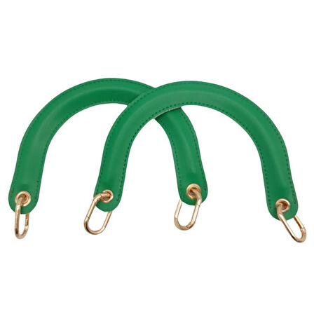 Çanta Aksesuar Yaylı Halkalı Kapsüllü Suni Deri Yeşil Renk Tutma Sapı Light Gold Metalli