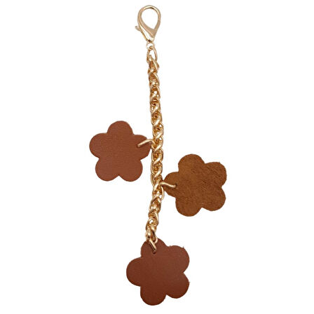 Çanta Aksesuar Suni Deri Çiçek Süs Püskül Sarkaç Süs Taba Renk Light Gold Zincirli